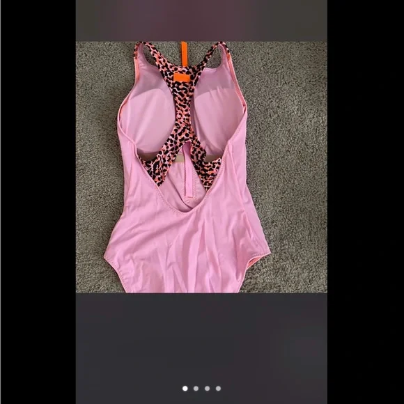 Pink One-Piece Swimsuit with Orange Zipper - Picture 2 of 3